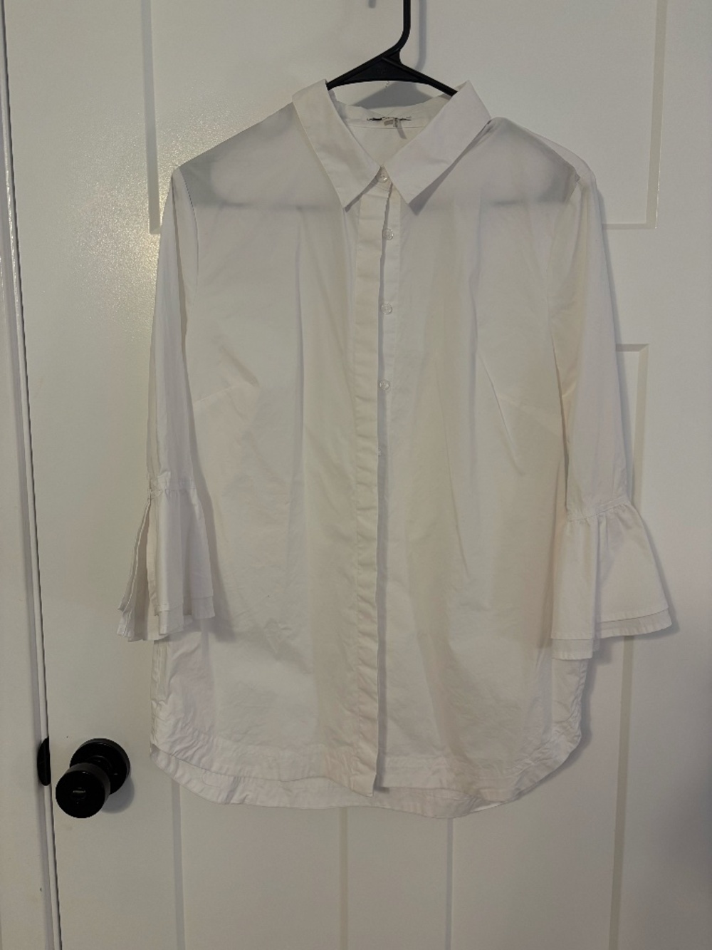 TYLER BOE Women's 10 Medium WHITE Ruffled 3/4 Sleeve Button Up Collar Tunic Top
